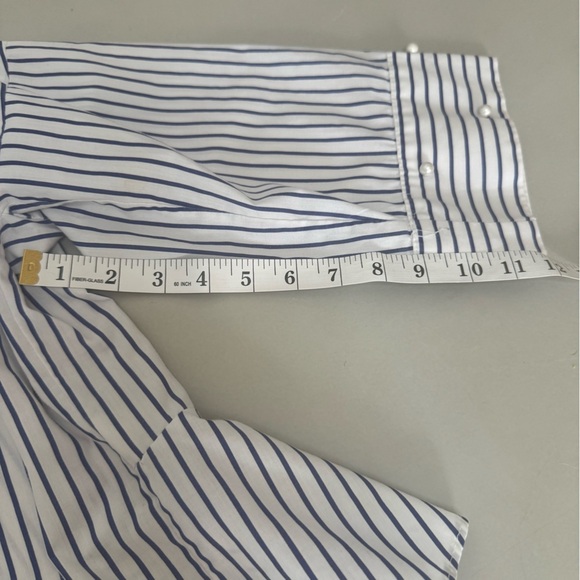 ZARA Blue & White Button-Down Shirt w/ Peplum Back & Pearl Sleeve Accents – S - Picture 12 of 17